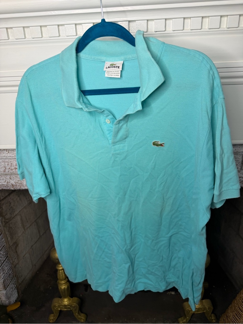Lacoste Made in France Aqua Blue Pique Polo Shirt Men’s XL Size 7